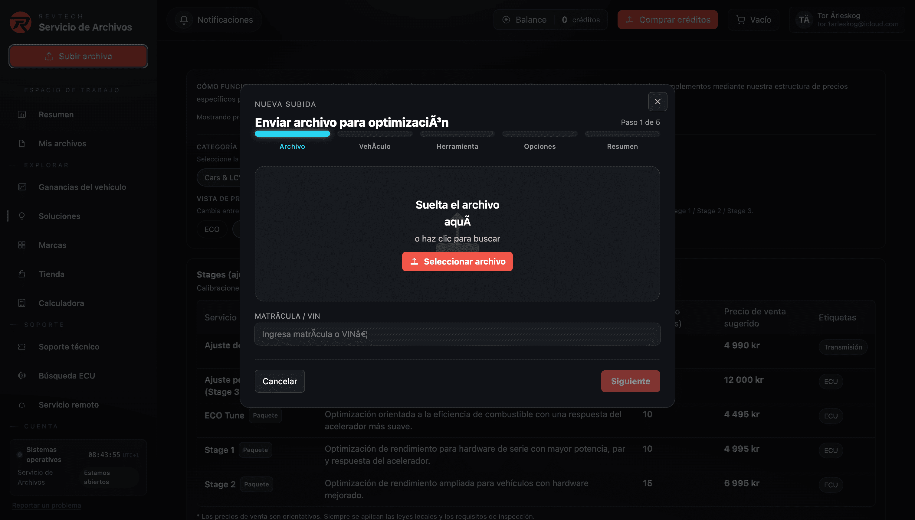 Datei-Upload mit relevanten Informationen